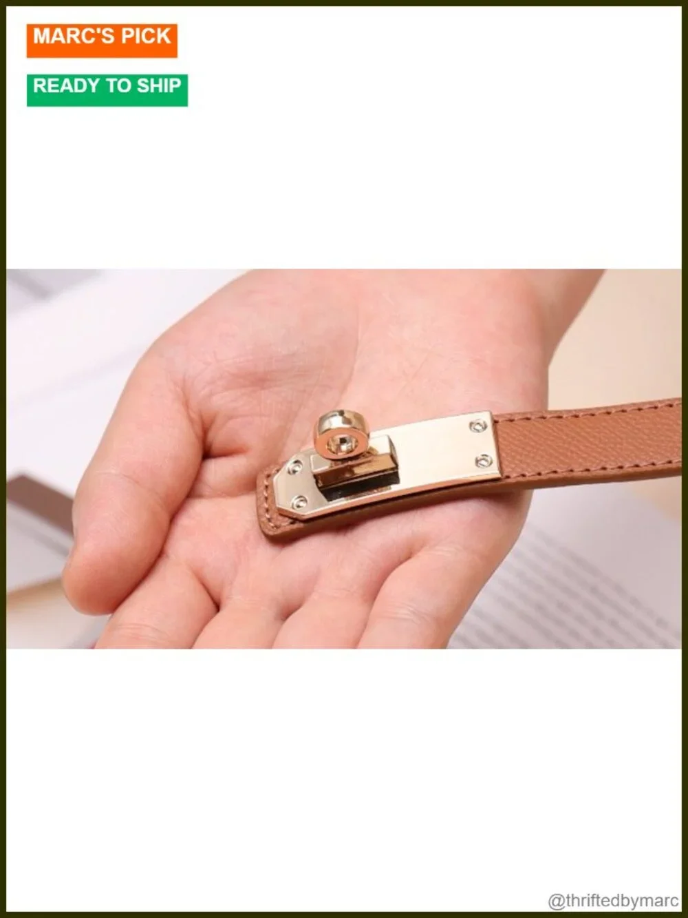 Genuine Leather Thin Belt with Turn Lock Buckle for Dresses & Pants